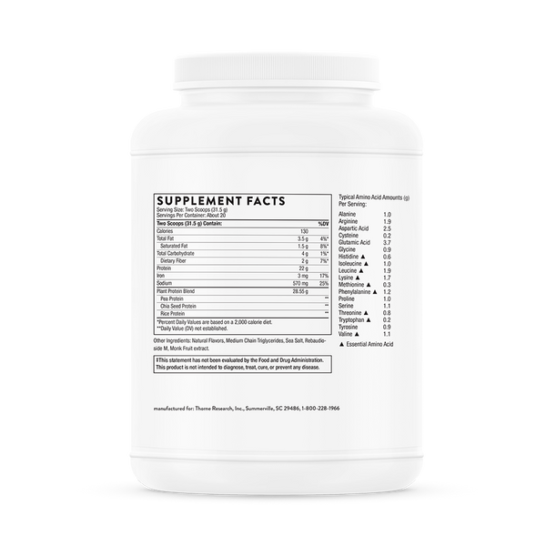 Plant Protein - Vanilla Supplement Facts Label