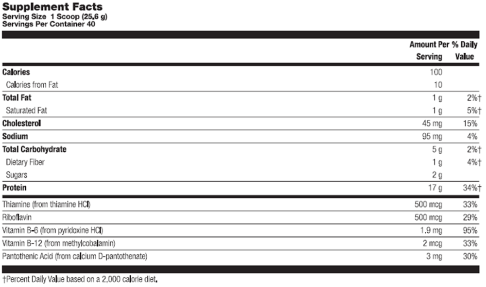 DISCONTINUED - Ultra Pure Whey Protein Vanilla Supplement Facts Label