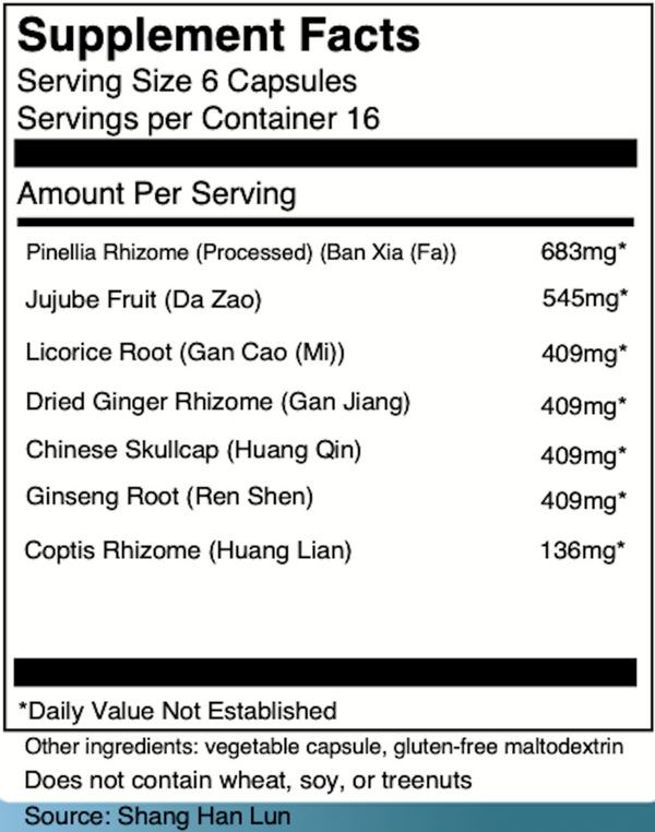 Ban Xia Xie Xin Tang Supplement Facts Label