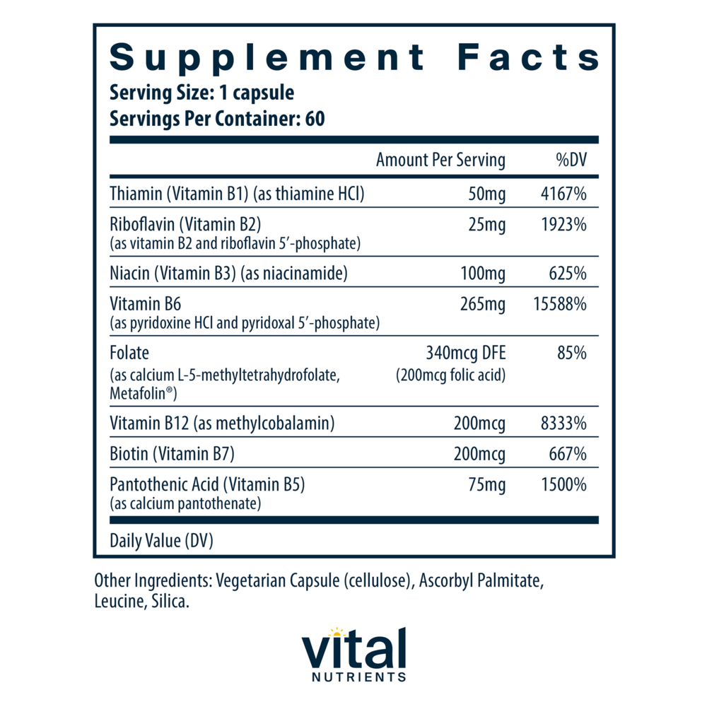 B6 + B Complex Supplement Facts Label