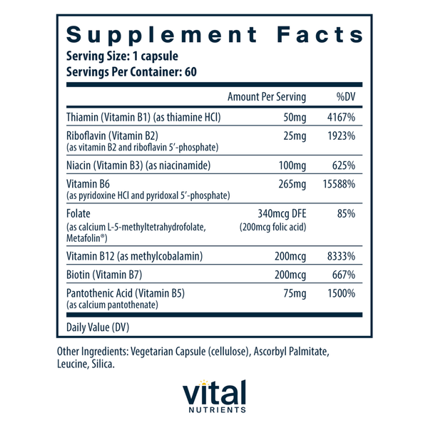 B6 + B Complex Supplement Facts Label