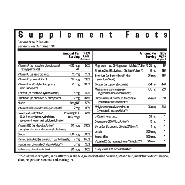 Kid's Multivitamin Chewable Supplement Facts Label