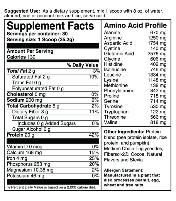 Super Shake Chocolate Supplement Facts Label