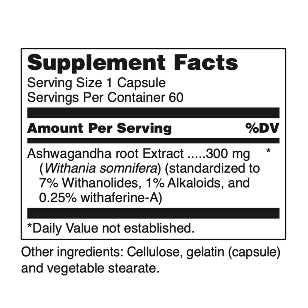 Ayur-Ashwagandha Capsules Supplement Facts Label
