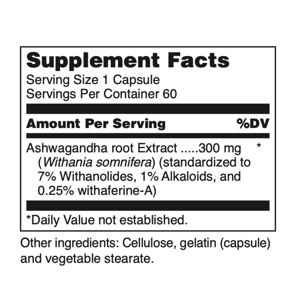 Ayur-Ashwagandha Capsules Supplement Facts Label