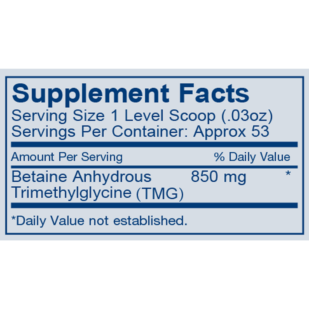 TMG Powder Supplement Facts Label