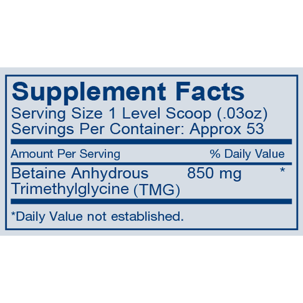TMG Powder Supplement Facts Label