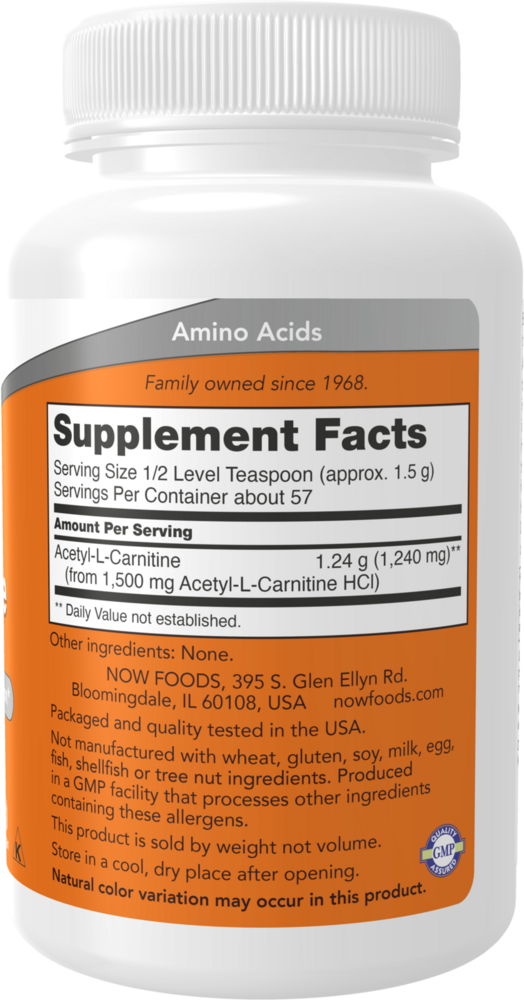 Acetyl-L Carnitine Powder Supplement Facts Label