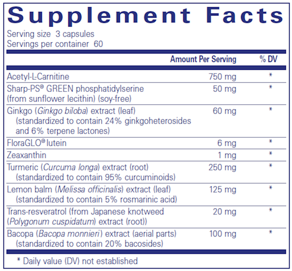 Memory Pro Supplement Facts Label