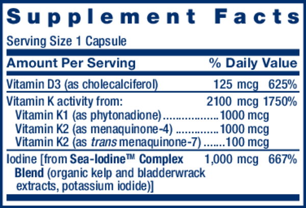 Vitamins D and K with Sea-Iodine™ Supplement Facts Label