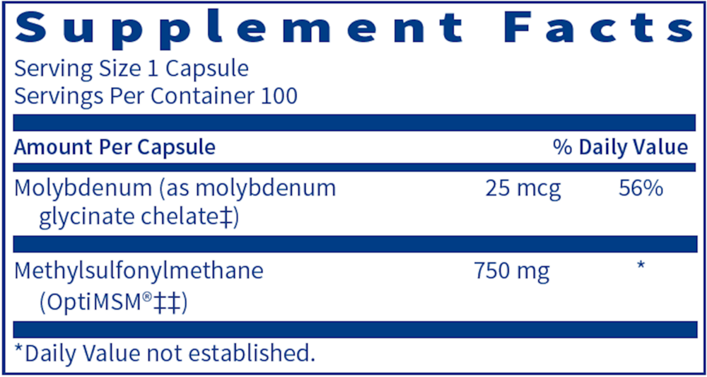 MSM 750 Supplement Facts Label