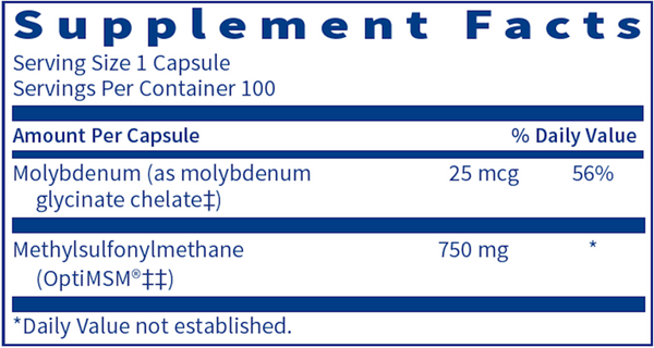 MSM 750 Supplement Facts Label