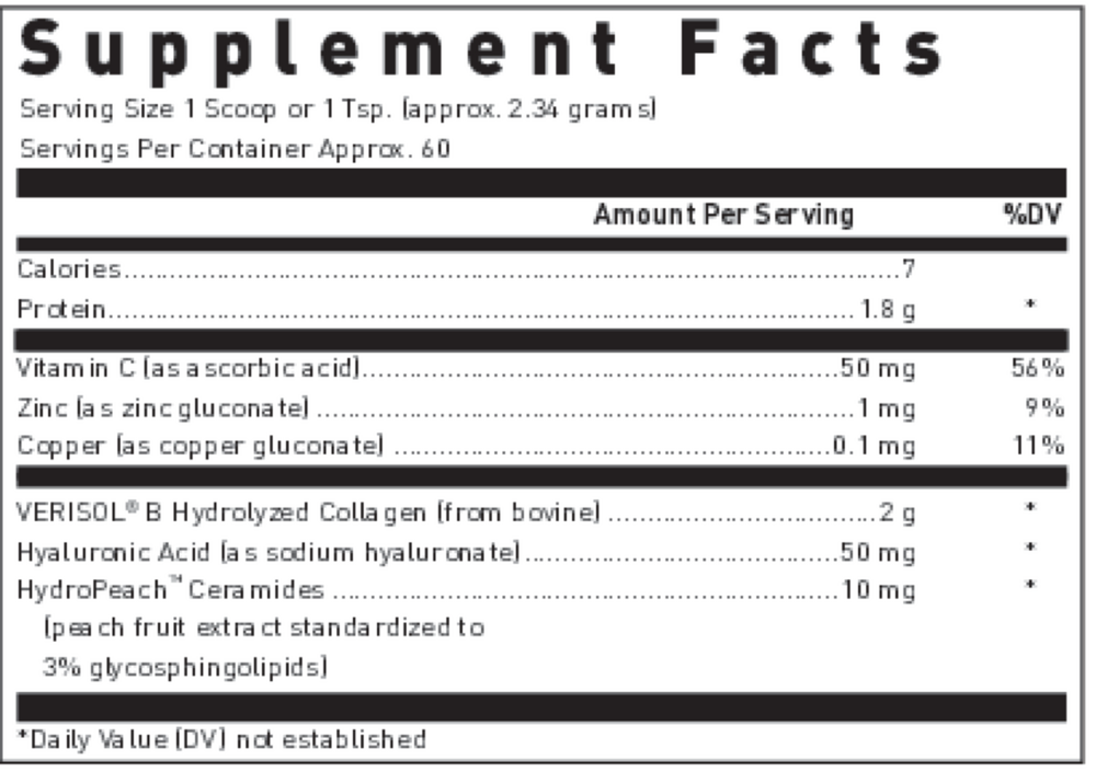 Hydrolyzed Collagen+ Supplement Facts Label