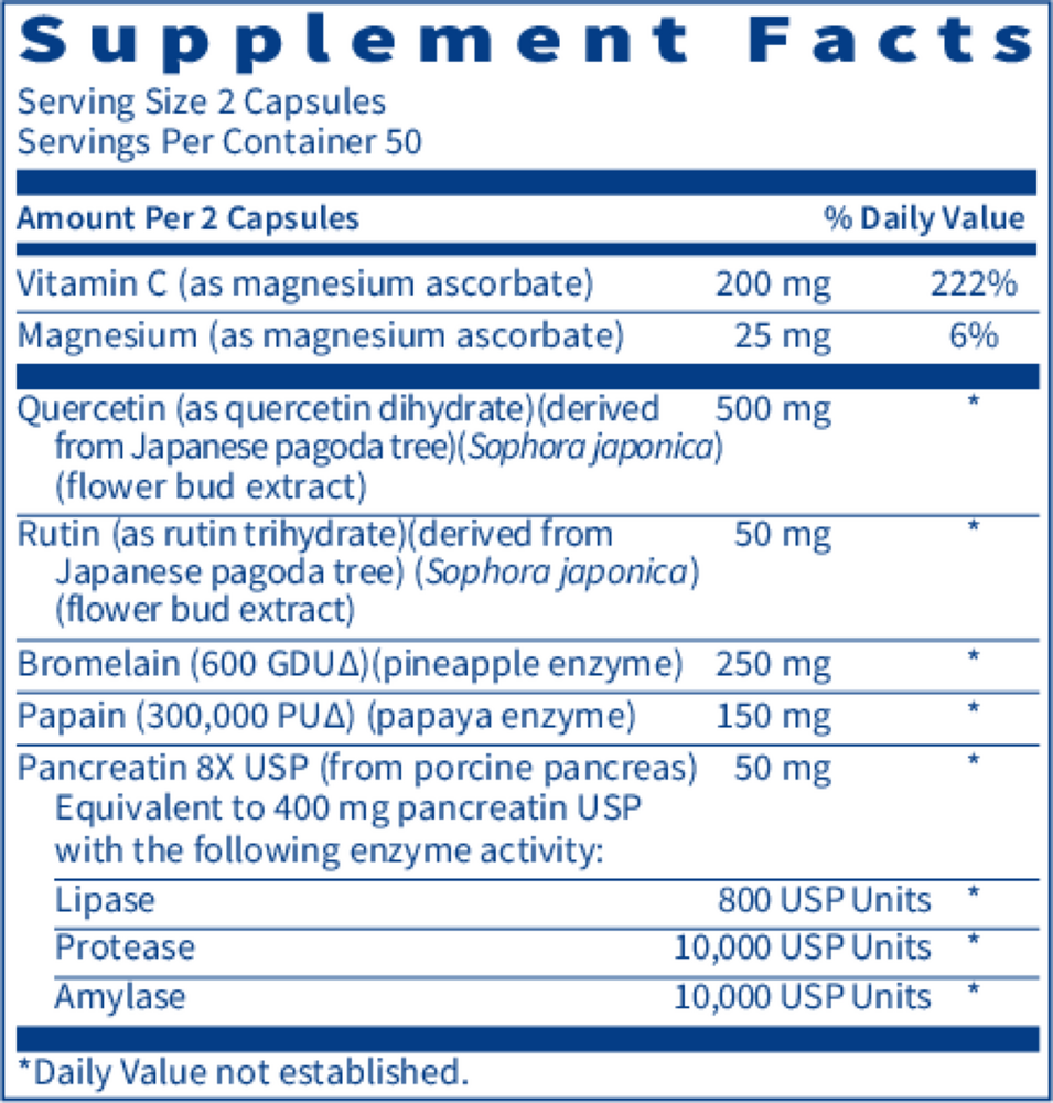 Quercetin-Bromelain Forte Supplement Facts Label
