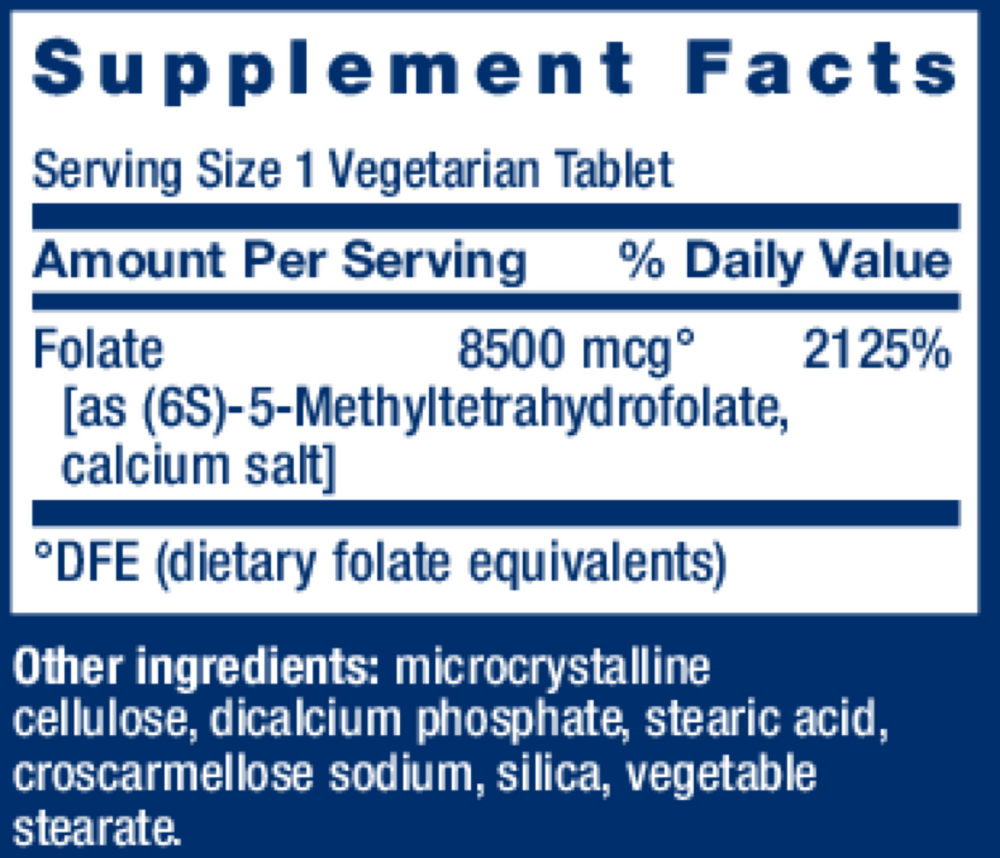 High Potency Optimized Folate Supplement Facts Label