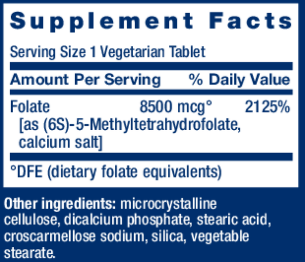 High Potency Optimized Folate Supplement Facts Label
