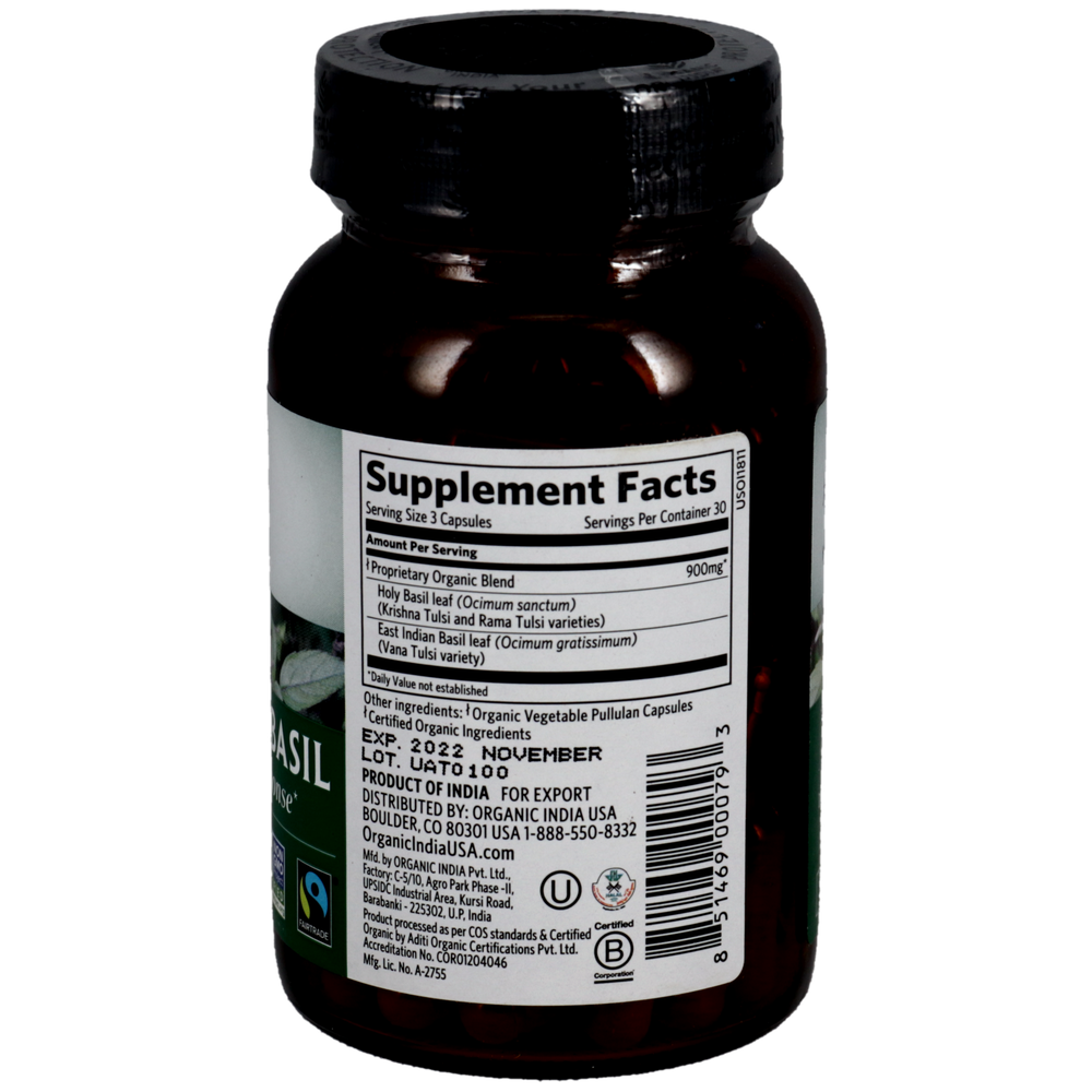 Tulsi-Holy Basil Supplement Facts Label
