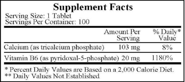 Pyridoxal 5-Phosphate 20 mg Supplement Facts Label