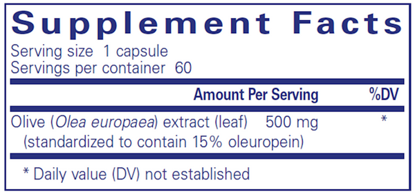 Olive Leaf Extract 120 Count Supplement Facts Label