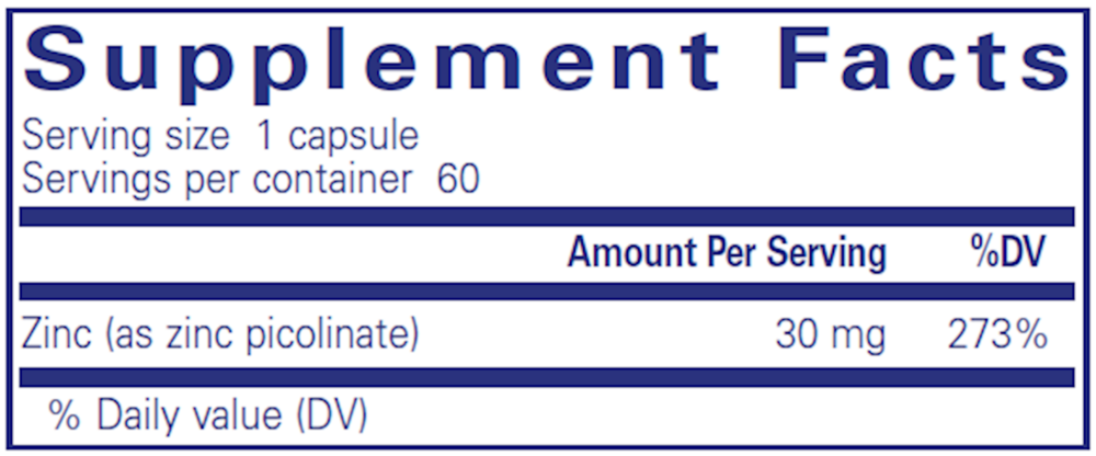 Zinc 30 60ct Supplement Facts Label