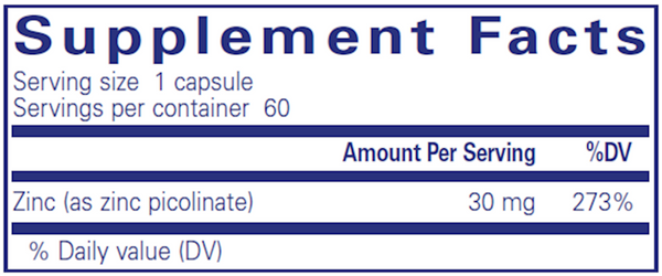 Zinc 30 60ct Supplement Facts Label