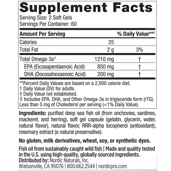 ProEPA Soft Gels Lemon 180 Count Supplement Facts Label