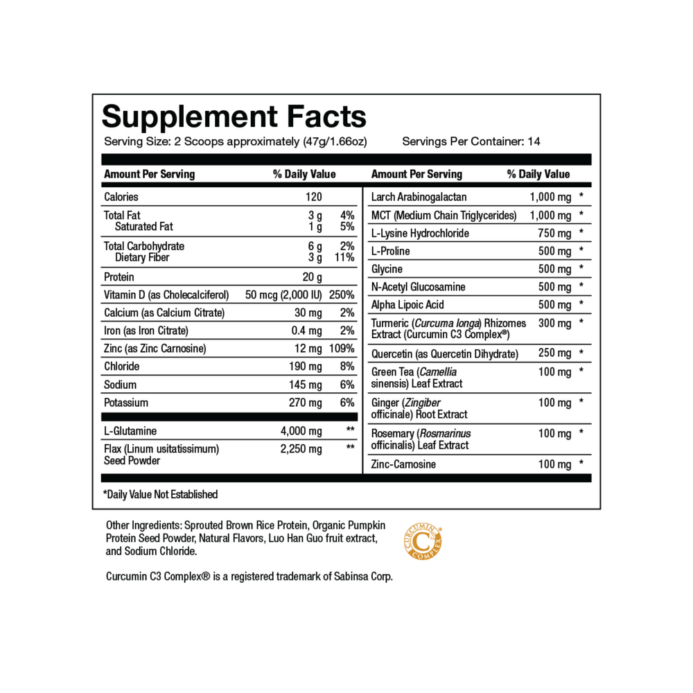 Total Reset - Vanilla Supplement Facts Label