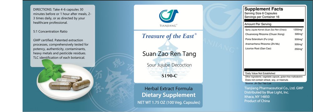 BACKORDER ONLY - Suan Zao Ren Tang Supplement Facts Label