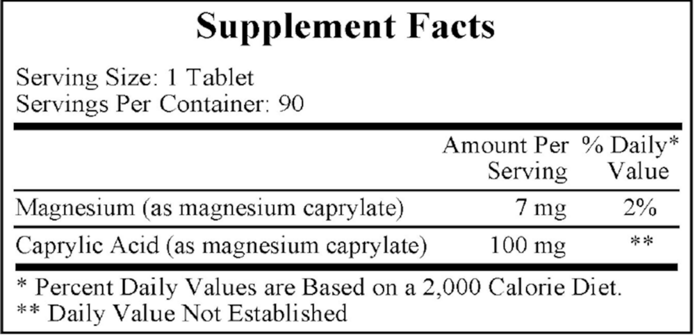 Caprystatin Supplement Facts Label