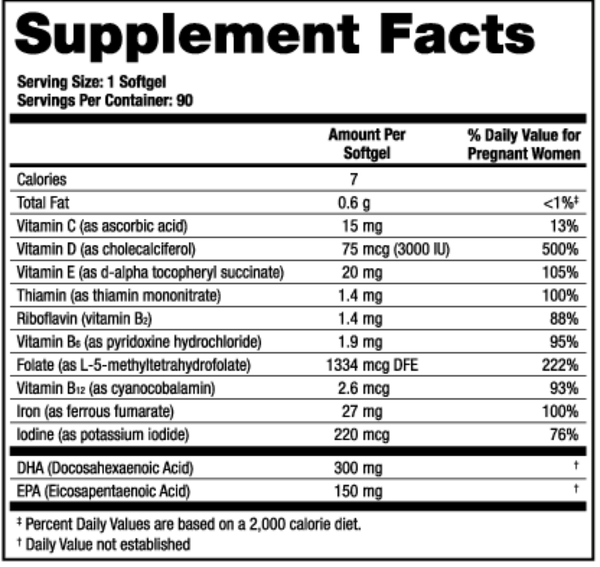 TheraNatal One Prenatal Vitamins Supplement Facts Label