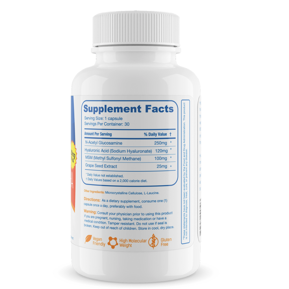 Hyaluronic Acid+MSM+NAG+GSE Supplement Facts Label