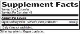 Ashwagandha Supplement Facts Label