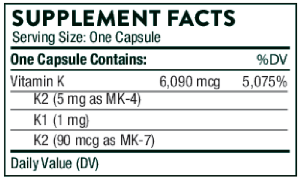 Vitamin K (formerly 3-K Complete) Supplement Facts Label