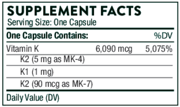 Vitamin K (formerly 3-K Complete) Supplement Facts Label