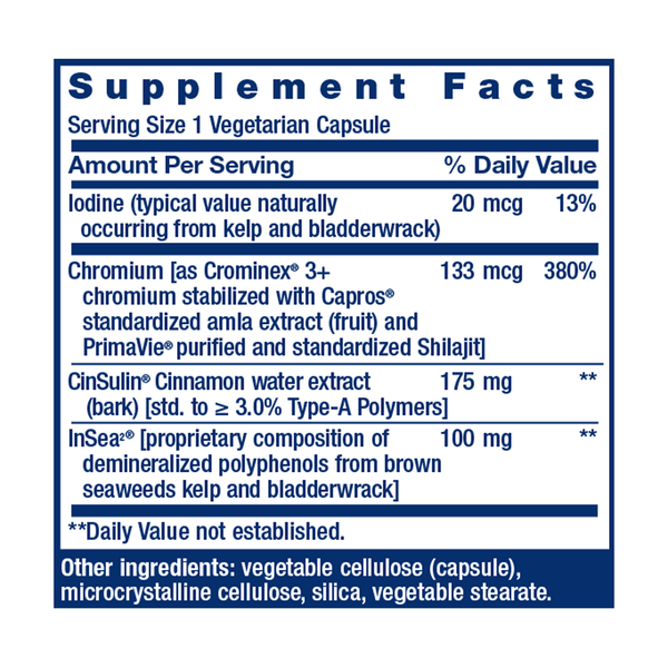 CinSulin® with InSea2® and Crominex® 3+ Supplement Facts Label