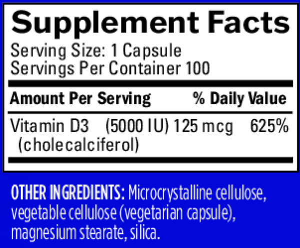 Vitamin D3 5000 Supplement Facts Label