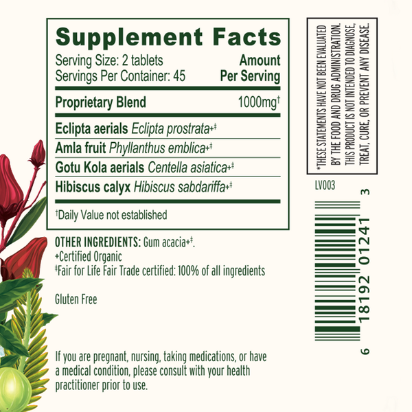 Healthy Hair Organic Supplement Facts Label