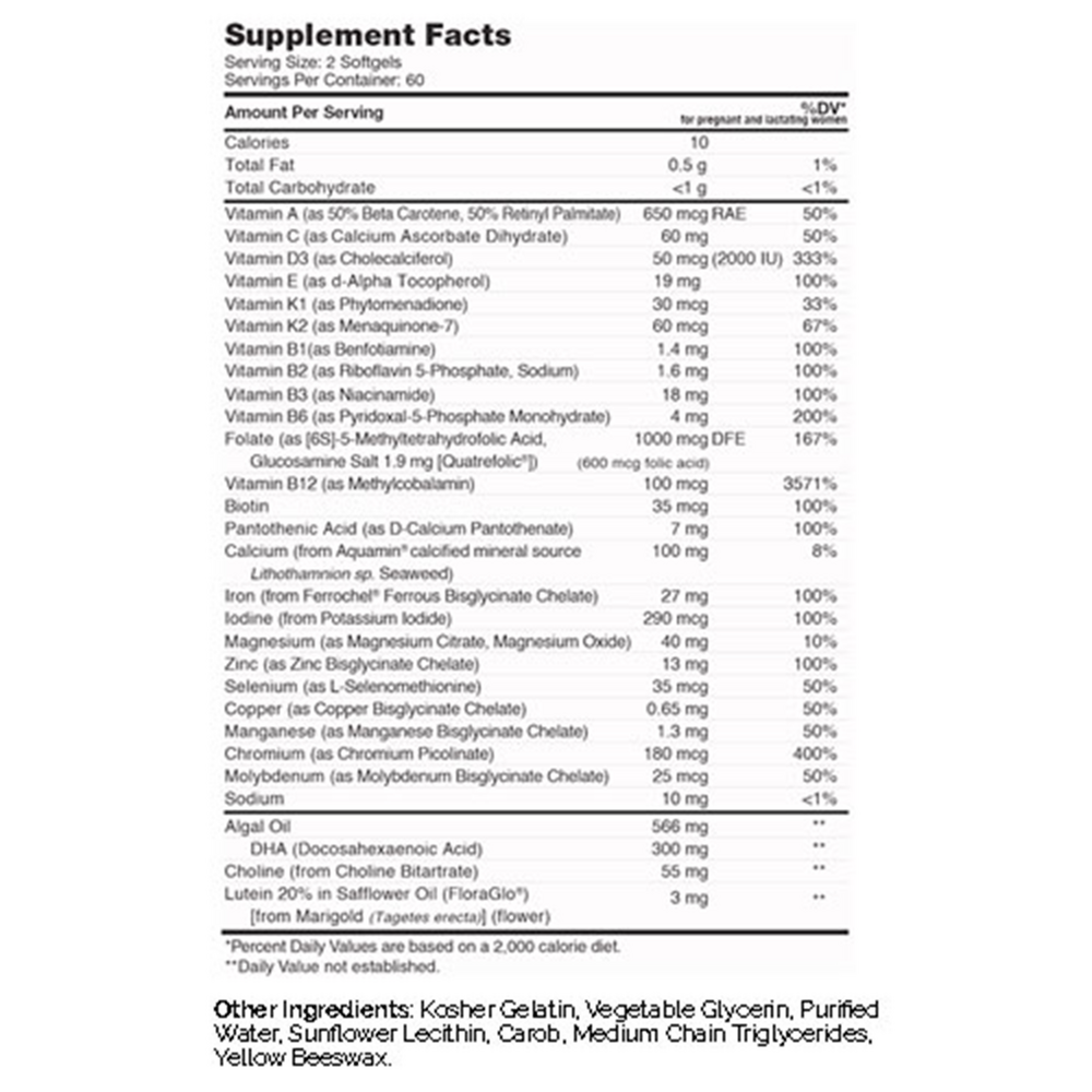 Prenatal +DHA 300 Supplement Facts Label