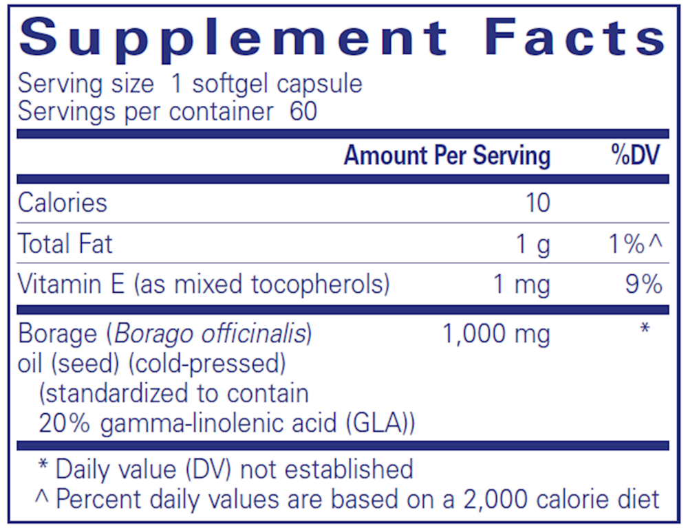 Borage Oil 60 Count Supplement Facts Label