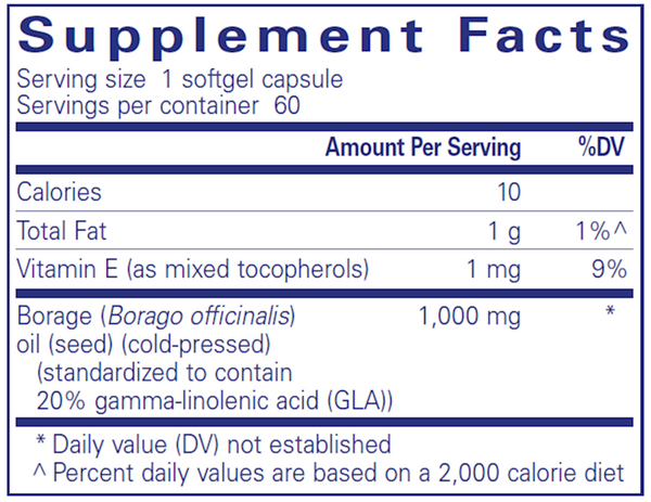 Borage Oil 60 Count Supplement Facts Label
