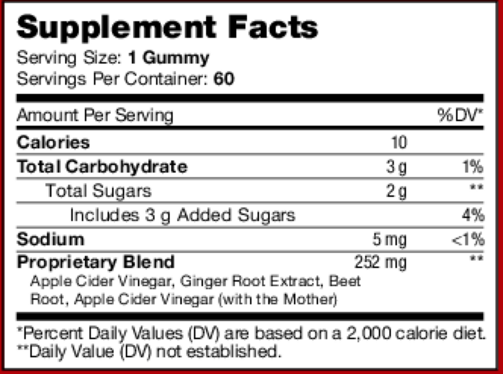 Apple Cider Vinegar Gummies Supplement Facts Label