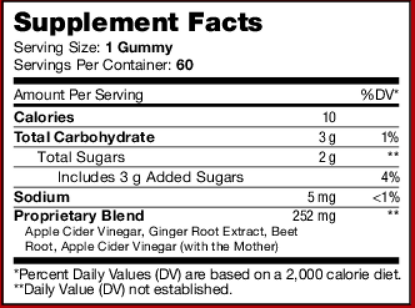 Apple Cider Vinegar Gummies Supplement Facts Label