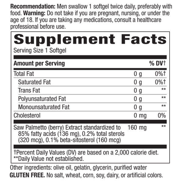 Super Saw Palmetto Supplement Facts Label