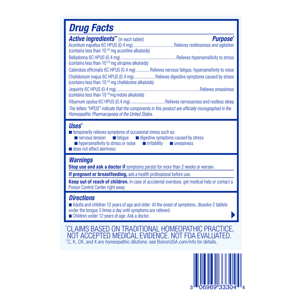 StressCalm Supplement Facts Label