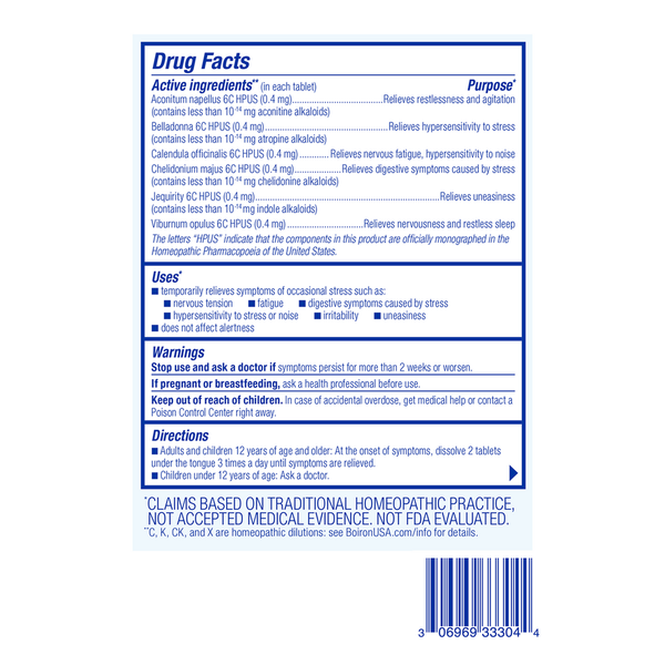StressCalm Supplement Facts Label