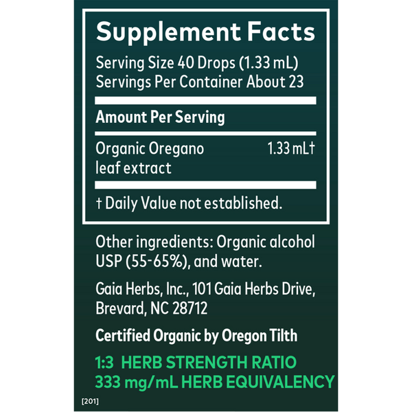 Oregano Leaf Supplement Facts Label