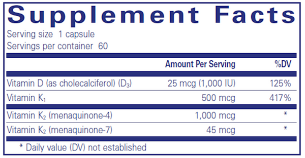 Synergy K 60 Count Supplement Facts Label