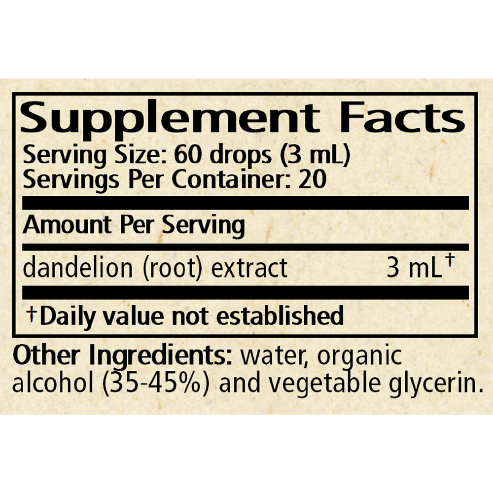 Taraxacum root/dandelion root 2 oz Supplement Facts Label
