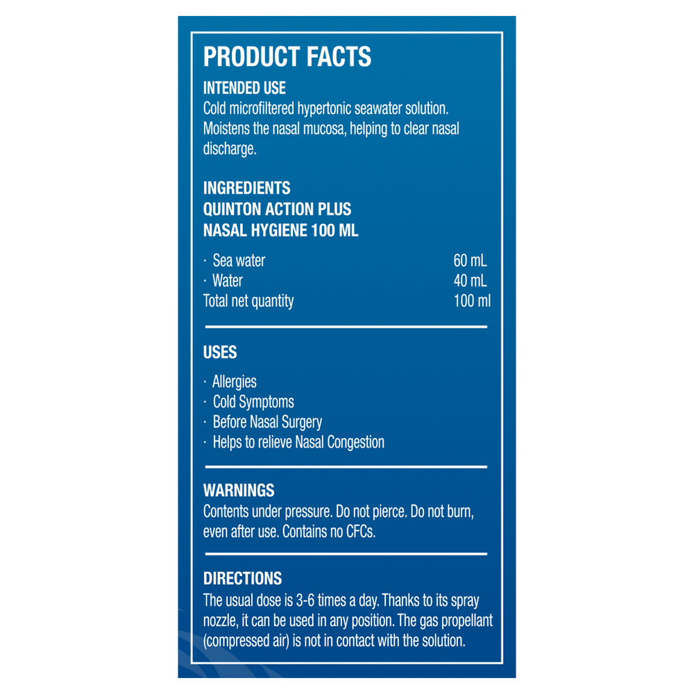 Quinton® Hypertonic Action Plus Nasal Spray Supplement Facts Label