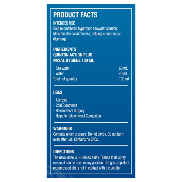 Quinton® Hypertonic Action Plus Nasal Spray Supplement Facts Label